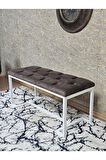 Beyaz Boyalı - L - Ayaklı 100 cm x 38 cm Oturak - Bench - Makyaj Taburesi - Makyaj Oturak Kahverengi Renk 100 x 40 Boyut/Ebat