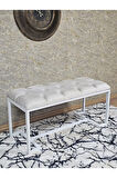 Beyaz Boyalı - L - Ayaklı 100 cm x 38 cm Oturak - Bench - Makyaj Taburesi - Makyaj Oturak Krem Renk 100 x 40 Boyut/Ebat