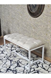 Beyaz Boyalı - L - Ayaklı 100 cm x 38 cm Oturak - Bench - Makyaj Taburesi - Makyaj Oturak Krem Renk 100 x 40 Boyut/Ebat