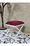 Beyaz Boyalı 45 cm x 45 cm Çaprazlı Puf Bench Oturak Bordo Renk 45 x 45 Boyut/Ebat