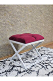 Beyaz Boyalı 45 cm x 45 cm Çaprazlı Puf Bench Oturak Bordo Renk 45 x 45 Boyut/Ebat