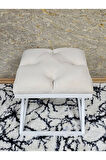 Beyaz Boyalı 45 cm x 45 cm Çaprazlı Puf Bench Oturak Krem Renk 45 x 45 Boyut/Ebat