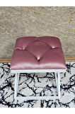 Beyaz Boyalı 45 cm x 45 cm Çaprazlı Puf Bench Oturak Pembe Renk 45 x 45 Boyut/Ebat