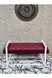 Beyaz Boyalı Metal 80 cm Puf Bench - Antre Puf - Hol Bench - Puf - Oturak - Bench Bordo Renk 90 x 45 Boyut/Ebat