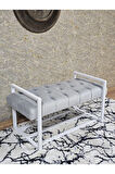 Beyaz Boyalı Metal 80 cm Puf Bench - Antre Puf - Hol Bench - Puf - Oturak - Bench Gri Renk 90 x 45 Boyut/Ebat
