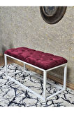 Beyaz Boyalı Diktörtgen 100 cm x 40 cm Oturak Puf - Bench - Makyaj Oturağı - Oturak Bordo Renk 100 x 40 Boyut/Ebat