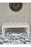 Beyaz Boyalı İçi Kareli Diktörtgen 100 cm x 40 cm Oturak Puf - Bench - Makyaj Oturağı - Oturak Krem Renk 100 x 40 Boyut/Ebat