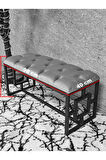 Beyaz Boyalı İçi Kareli Diktörtgen 100 cm x 40 cm Oturak Puf - Bench - Makyaj Oturağı - Oturak Krem Renk 100 x 40 Boyut/Ebat