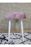 Kare Beyaz Boyalı Konik Ayaklı Tabure - Oturak - Bar Taburesi - Ayaklı Tabure Pembe Renk 33 x 48 Boyut/Ebat