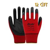 Beybi Polyester-Nitril İş Eldiveni PN5 Zebra No: 10 KIRMIZI - 12 Çift