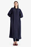 DeFacto Relax Fit Gömlek Yaka Cepli Basic Düz Uzun Kollu Maxi Elbise E4360AX25SPNV243