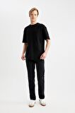 DeFacto Boxy Fit Bisiklet Yaka Kısa Kollu Basic Düz Waffle Siyah Tişört B4443AX24SPBK81