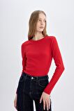 DeFacto Slim Fit Dar Kesim Bisiklet Yaka Fitilli Kaşkorse Basic Düz Uzun Kollu Tişört C7516AX24AURD79