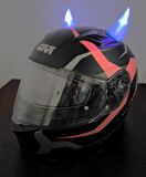 Motosiklet Işıklı Kask Boynuzu,Işıklı şeytan boynuzu pil dahil.-Mavi