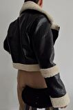 Biker deri crop mont