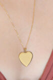 316L Kararmaz Çelik Gold Renk Zincirli Kalp Plaka Kadın Kolye
