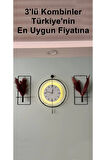 3lü Black Fred Ledli Elegante Set-büyük Boy (50X75CM)- Modern Dekoratif Metal Duvar Saati