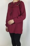 Ece Giyim Tesettür Bluz Bordo 3XL Nakışlı Viskon