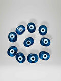 10 Adet Delikli Mavi Şeffaf Cam Nazar Boncuğu Danagöz (kod:3) El Yapımı Ebat 1,5 cm ~ 2,5 cm Arası 