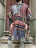 Unisex Nepal Gheri Renkli Panço, Çok Kalın Panço, Kalın Şal, Sıcak Panço, Kamp Panço