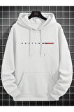 Erkek Boston Baskılı Oversize Kapşonlu Sweatshirt