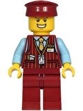 Lego Minifigür Tram Driver - Male, Dark Red Vest, Bright Light Blue Shirt, Dark Red Legs, Dark Red Hat