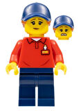 Lego Minifigür - Legoland Park Worker Female with Dark Blue Hat and Dark Orange Ponytail, Red Polo Shirt with 'LEGOLAND' on Back and Dark Blue Legs llp011