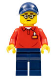 Lego Minifigür - Legoland Park Worker Male with Glasses, Dark Blue Hat, Red Polo Shirt with 'LEGOLAND' on Back and Dark Blue Legs llp016
