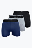 Erkek 3'lü (SİYAH - GRİ - LACİVERT) Renk Modal Kalın Kemerli Likralı Boxer-Short-Külot BERRAK / 4476