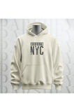 Brooklyn NYC Baskılı Kapüşonlu Sweatshirt Hoodie Kalın Kumaş 3 İplik Şardonlu