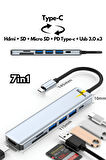 Macbook Pro Air Uyumlu 7in1 Type-c 7 Port Çevirici Hub Hdmi Sd Kart Usb 3.0 PD Type-c Dönüştürücü