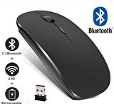 ŞARJLI MOUSE 2.4GHZ USB WİRELESS VE BLUETOOTH LU SESSİZ MAT SİYAH