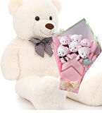 Sevimli 90 cm Peluş Ayı ile  Pembe Konsept Romantik Peluş Ayıcık Buketi