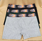 Beli Lastikli Esnek Pamuk Kumaş Gri-Siyah-Yeşil 3'lü Boxer Set