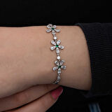 925 Ayar Gümüş Baget Çiçek Desenli Kadın Bileklik