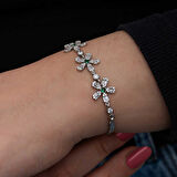 925 Ayar Gümüş Baget Çiçek Desenli Kadın Bileklik