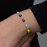 925 Ayar Gümüş Renkli Nazar Mineli Kadın Bileklik