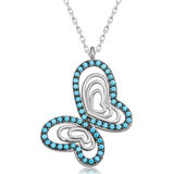 ​​Gümüş Turkuaz Taşlı Kelebek Kadın Kolye