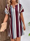 Buyers Butik Kadın Kısa Kollu V Yakalı çizgi Baskılı Süprem Elbise