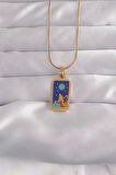 Buyers Butik 316L Çelik Gold Renk Mavi Mineli Kız Figür Tarot Kolye