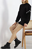 Buyers Butik Kol Detay 3 İplik Crop Sweat Siyah - 12691.148.