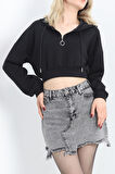 Buyers Butik Modal Kapşonlu Crop Sweat Siyah - 12885.148.