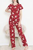 Buyers Butik Desenli Pijama Takımı Bordo - 130.1287.