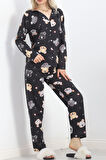 Buyers Butik Önü Düğmeli Pijama Takımı Siyah - 150.1287.
