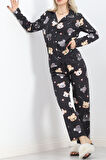Buyers Butik Önü Düğmeli Pijama Takımı Siyah - 150.1287.