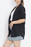 Buyers Butik Çizgili Blazer Ceket Lacivert - 18726.1826.