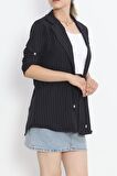 Buyers Butik Çizgili Blazer Ceket Lacivert - 18726.1826.