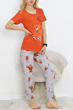 Buyers Butik Desenli Pijama Takımı Kiremit - 18964.1567.