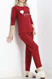 Buyers Butik Nakışlı Fitilli Pijama Takımı Bordo - 19219.1048.