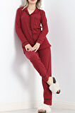 Buyers Butik Düğmeli Süprem Pijama Takımı Bordo - 19223.1048.